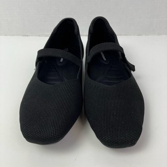 Cusolemore Sz 8.5 Square Toe Mary Jane Flats Black Knit Fabric Hidden Wedge - Picture 6 of 16